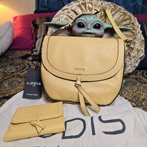 Lodis Gold Leather Elia Crossbody Bag and Matching Wallet - New